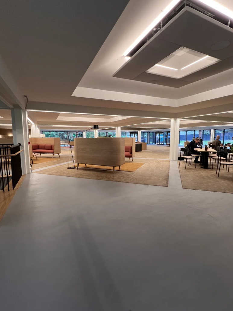 Microcement walkways crossing the office floor — The AA HQ, Basingstoke