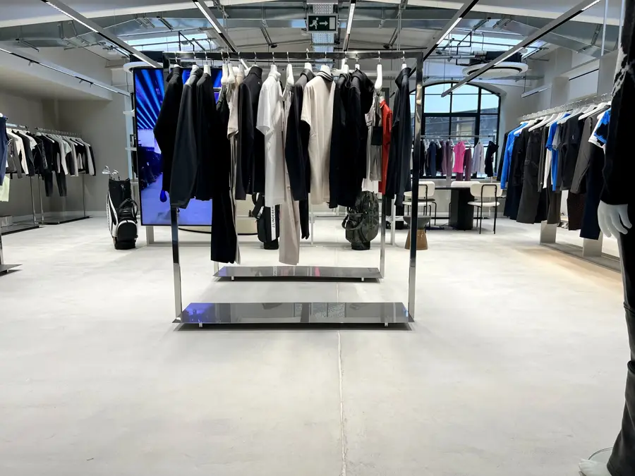 Hardcrete microcement floor in the J.Lindeberg flagship store, Commercial Street, London