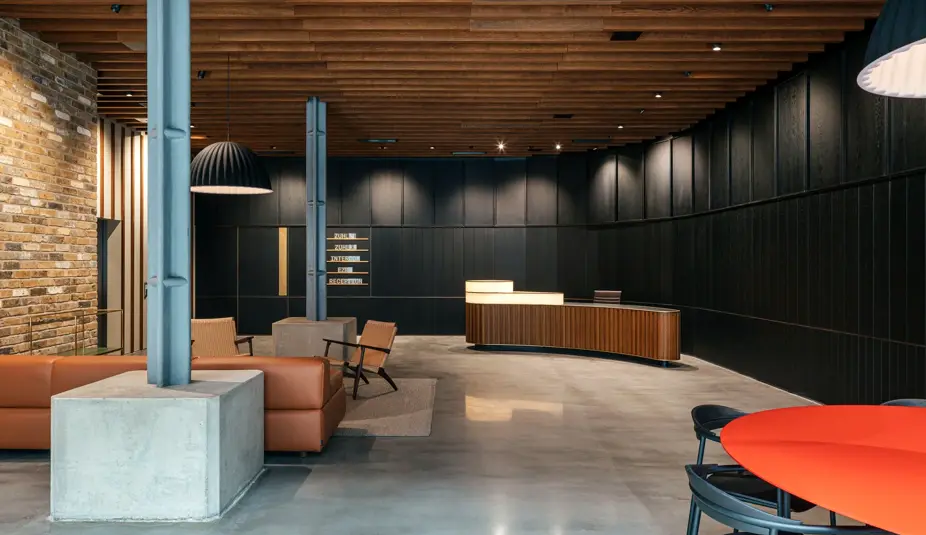 Polished concrete floor in a commercial lobby, Great Eastern Street, Shoreditch